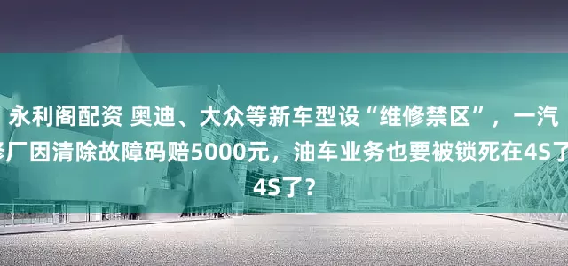 永利阁配资 奥迪、大众等新车型设“维修禁区”,一汽修厂因清除故障码赔5000元,油车业务也要被锁死在4S了?